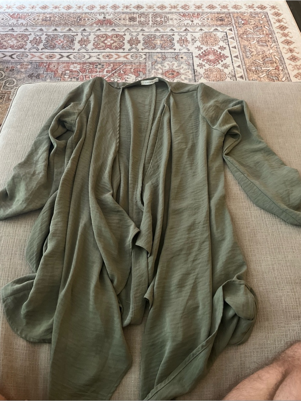 Cherish Women's Open Front Green Cardigan Size Small